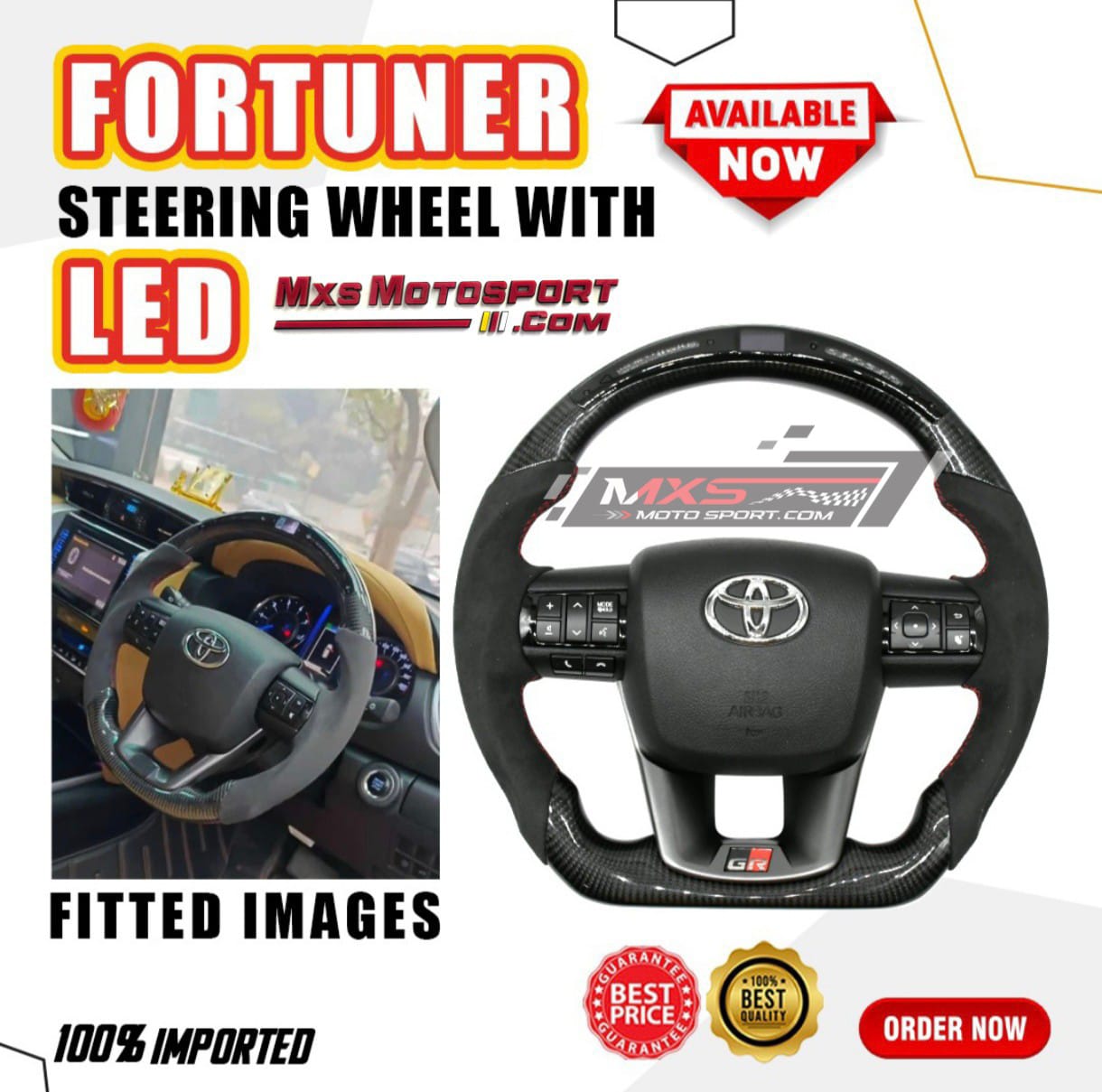 MXS4212 GR Carbon Fiber Steering Wheel with LED Light For Toyota Fortuner