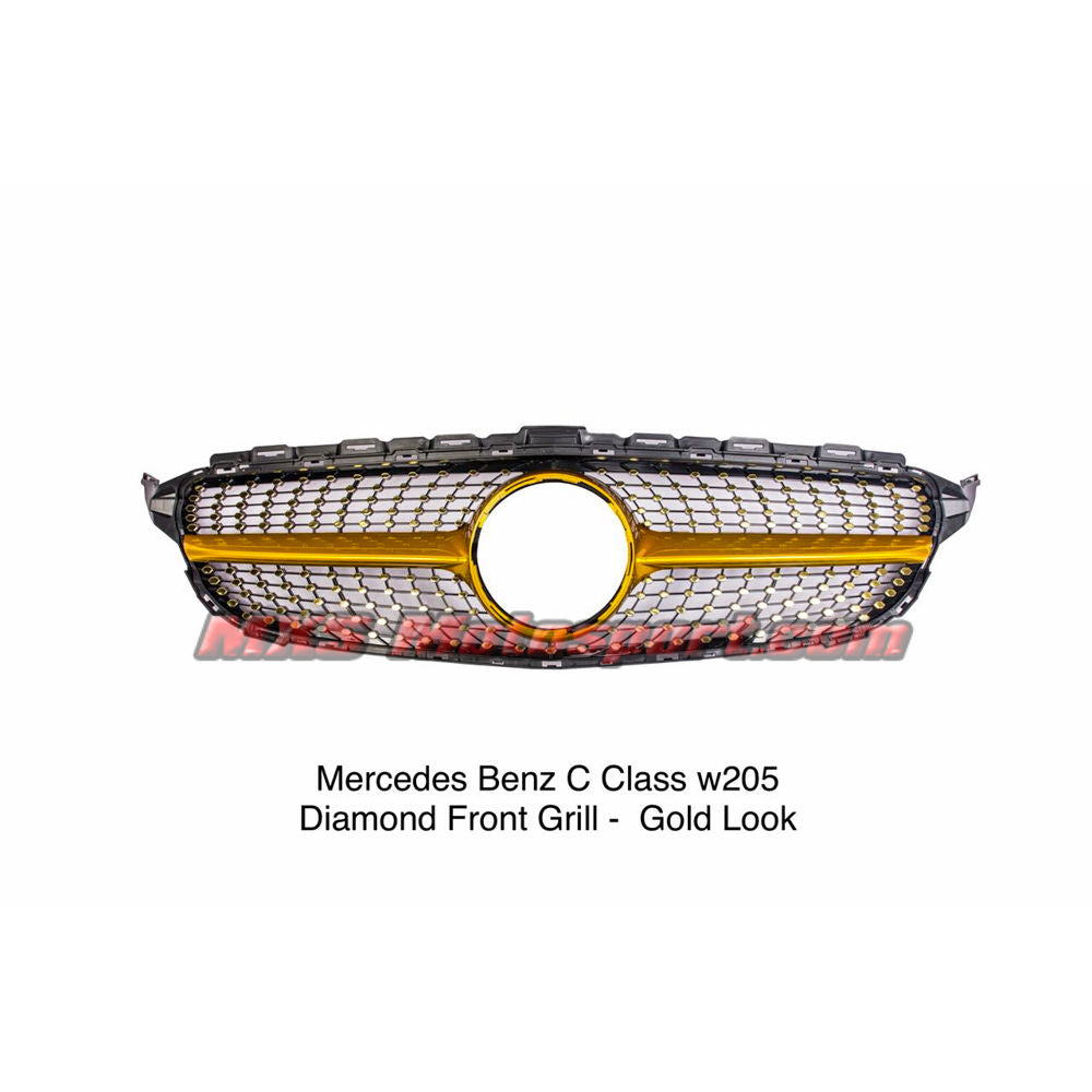 MXS2655 Mercedes Benz C Class W205 Sport Diamond Front Grill 2014 Gold Look