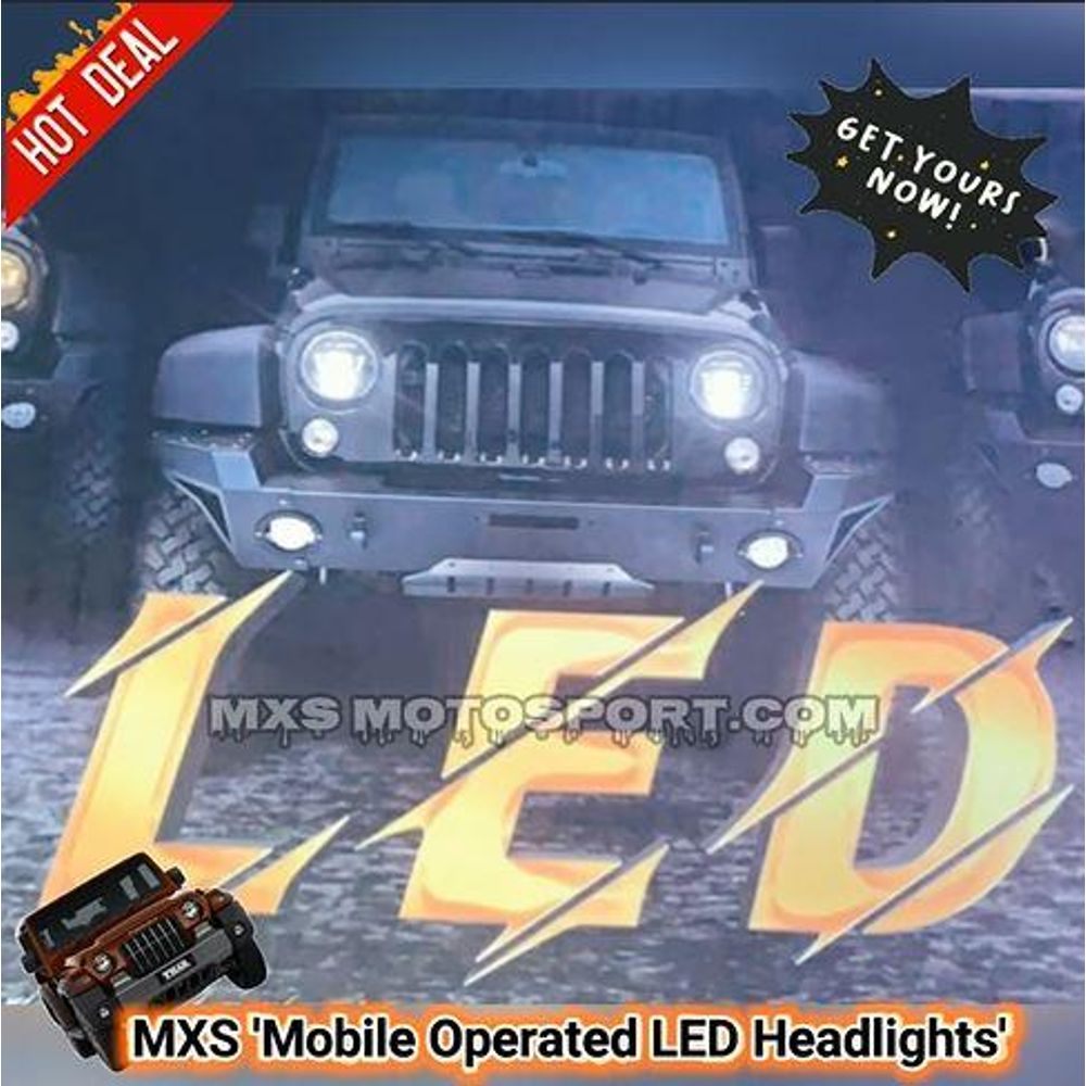 MXS3197 Mobile Operated TechHardy LED Projector Headlights Mahindra Thar Jeep Wrangler