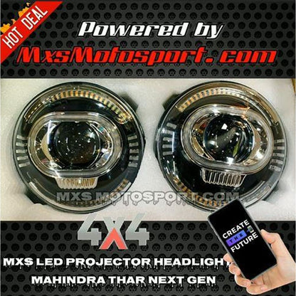 MXS3197 Mobile Operated TechHardy LED Projector Headlights Mahindra Thar Jeep Wrangler