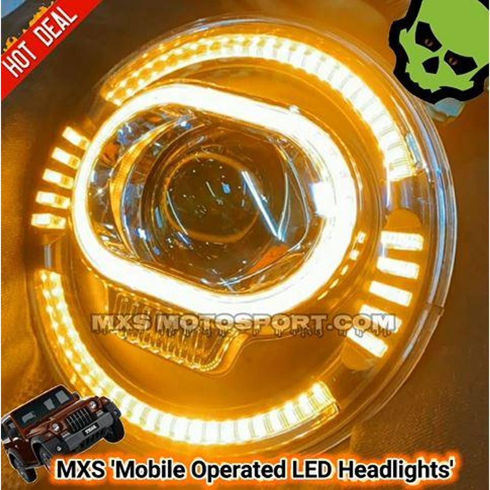 MXS3197 Mobile Operated TechHardy LED Projector Headlights Mahindra Thar Jeep Wrangler