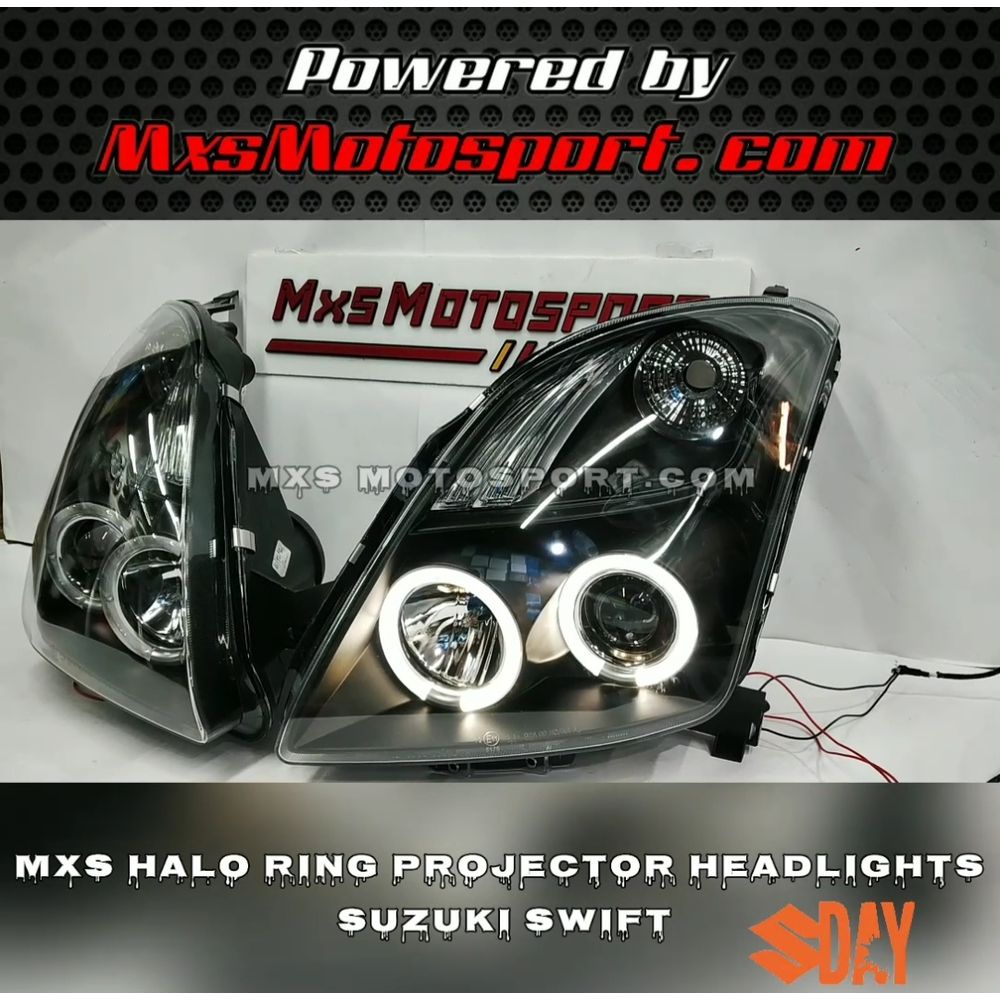 MXSHL65 Headlights Dual halo Rings and Projector for Maruti Swift & Dzire Old Type I